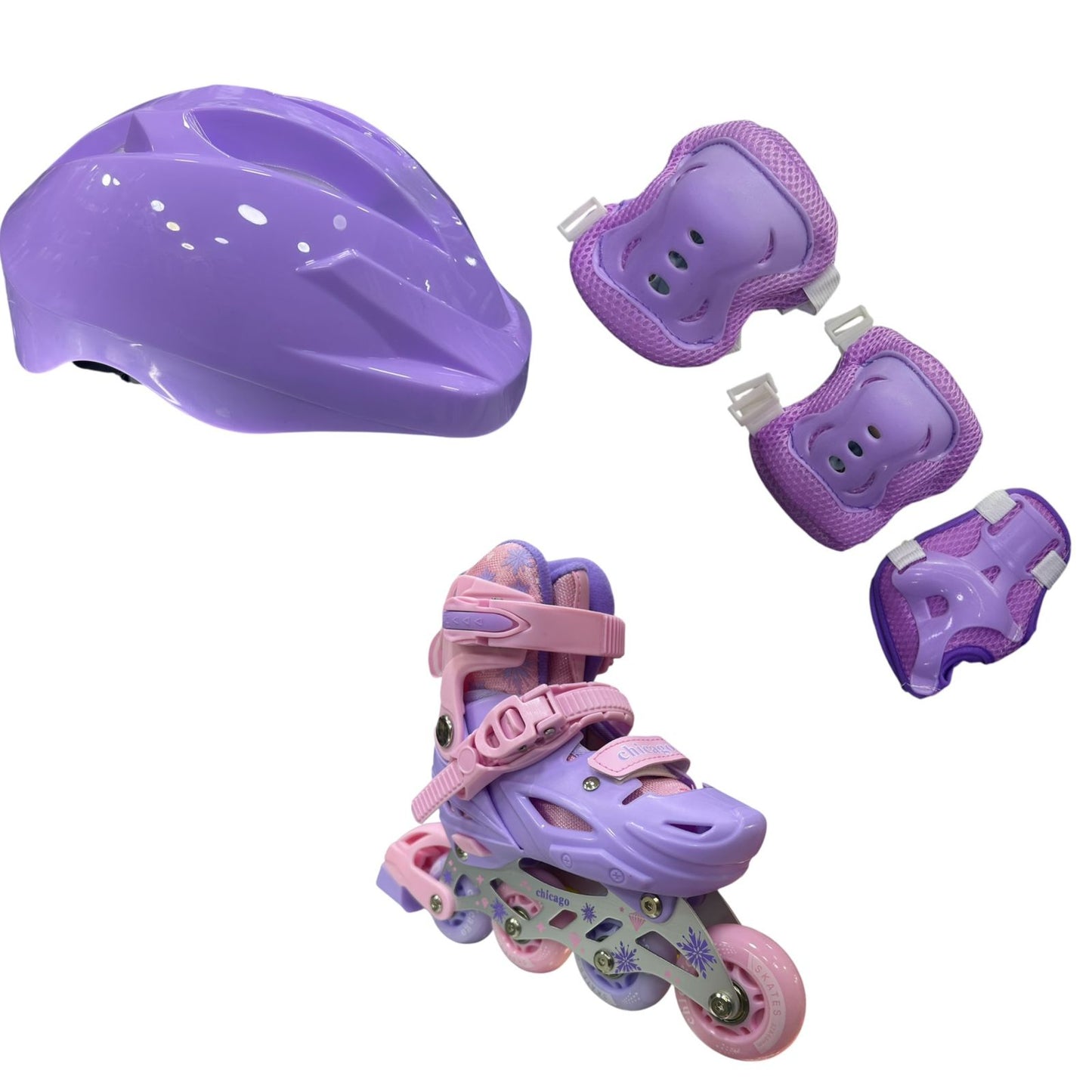 Kit de Patines Chicago con Bota Ortopédica y Chasis de Aluminio | Ruedas en Goma, Casco, Rodilleras, Coderas, Guantes y Bolso