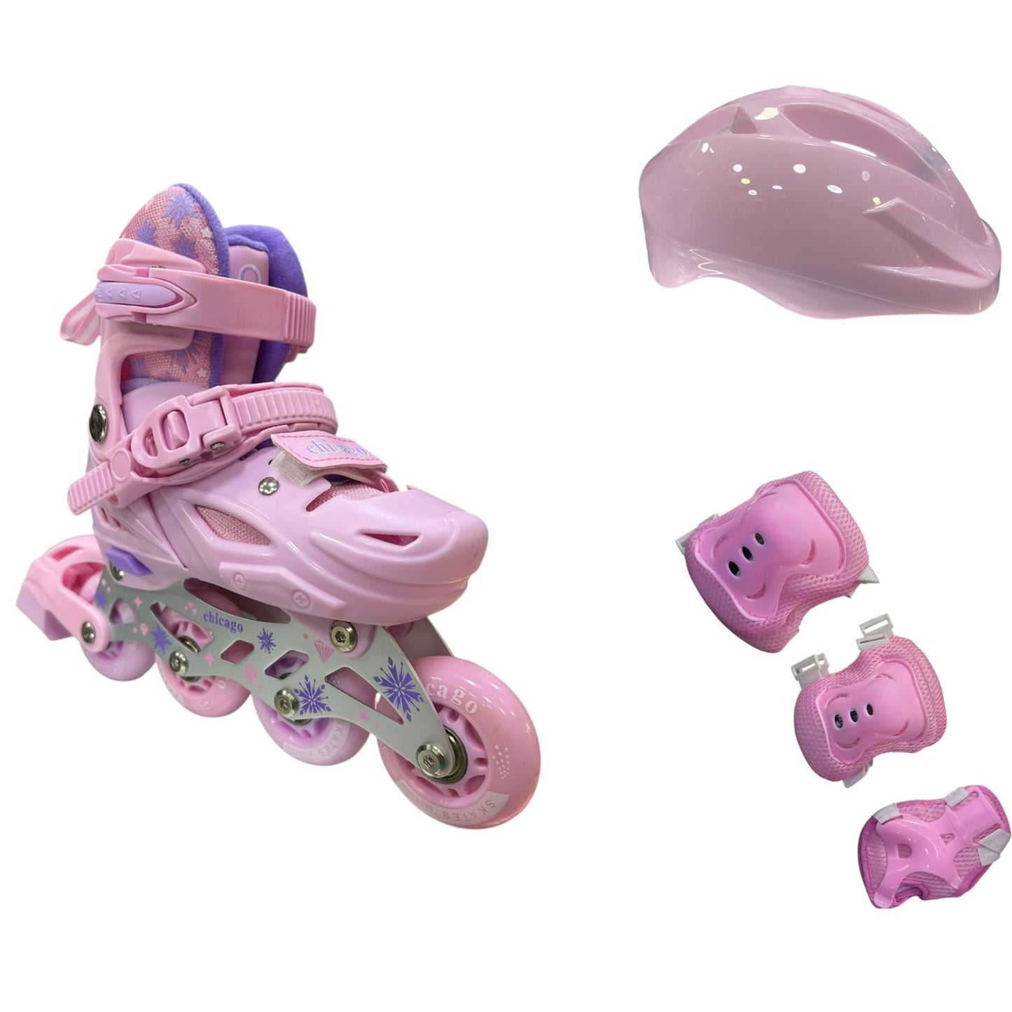 Kit de Patines Chicago con Bota Ortopédica y Chasis de Aluminio | Ruedas en Goma, Casco, Rodilleras, Coderas, Guantes y Bolso